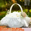 Cesta de Mano para Lanzar Flores de Dama de Boda Cesta de Flores de Boda Hecha a Mano con Encaje Decoración con Lazo Blanco Accesorio de Boda