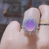 Anel de Calcedônia Vermelha Grande Jade Rosa Hibisco Anel Feminino Banhado a Prata Embutido Gema Azul Safira Anel Aberto de Ágata da Moda