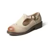 Nuevos Zapatos de Cuero con Tira en T y Tacón Bajo Estilo Universitario Retro Floral Hueco Coreano para Mujer