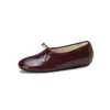 Zapatos de Cuero de Vaca de Primera Capa de Boca Baja Individuales para Mujer, Zapatos Internos que Aumentan la Altura, Nuevo Estilo Otoño Zapatos Planos de Cuero Genuino con Punta Redonda para Mujer Talla 40