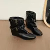 Botas de otoño estilo vintage con hebilla de cinturón, nuevo diseño de cuero sintético, 2026, tacón grueso, que aumenta la altura interior, Botas de cowboy occidentales para mujer