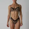 Conjunto de sujetador con relleno fijo y shorts, ribete de encaje de pestañas francés, lencería, tanga, sin costuras, amigable con la piel, bragas triangulares para mujer