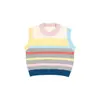 Ropa infantil Nuoqi Wanzi, chaleco de punto a rayas de caramelo para niñas, colección de otoño, top sin mangas de cuello redondo, dulce y versátil para capas