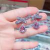 Brincos de gota d'água de cristal rosa com laço e zircônia incrustada na unha, agulha de prata S925, fabricantes, clipe de orelha, brincos deslumbrantes