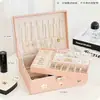 Caja de joyería de cuero PU, caja de joyería de madera de doble capa, caja de almacenamiento de joyería estilo princesa, caja de maquillaje, venta al por mayor