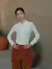 Cardigan de Punto con Cuello Polo Mezcla de Lana COMOS CMS Otoño Ajuste Delgado Camisa Base para Mujer 260081