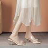Chinelos de Salto Grosso de Fada Femininos de Verão para Usar Fora Moda Cristais Chinelos de Salto Médio Sandálias Transparentes Femininas Versáteis