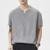 Camiseta Masculina Anyang de Algodão de Bambu com Decote V e Manga Curta Verão 2026 Nova Casual Cor Lisa Top Pura Malha de Algodão Roupa de Manga Meia