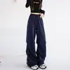Pantalones de chándal tipo paracaídas estilo americano para mujer, Novedad Otoño 2026, Cintura alta, Holgados, Pierna recta, Casual, Reflectantes, Pierna ancha