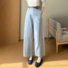 Pantalones Casuales de Algodón y Seda de Cintura Alta con Diseño Adelgazante, Cintura Alta Sueltos de Pierna Ancha Rectos de Nueve Puntos para Mujer, Primavera/Verano 2026