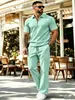 Site Independente Transfronteiriço Europeu e Americano Ins Primavera e Outono Conjunto de Camisa Polo de Cor Sólida + Calças Masculino Moda Negócios Casual