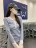 Camiseta de Manga Larga con Bloques de Color y Rayas, Cuello Semiabierto Abotonado, Hombro Normal para Mujer, Otoño e Invierno 2026, Camisa Base de Manga Larga Ajustada con Cuello Henley