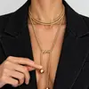 Colar Feminino Europeu e Americano Estilo Transfronteiriço Design Enrolado Multicamadas Pingente de Pérola Redonda Dourada Moderno Versátil Retrô