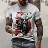 2026 Comercio Exterior Talla Europea Camiseta 3D Verano Nueva para Hombre Corte Delgado Estampado de Guerrero de Mitología Vikinga Camiseta Deportiva Casual