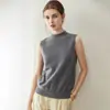Colete 100% caxemira modelo 2026 para mulheres, camada interna quente, colete de tricô de caxemira, colete sem mangas com gola semi-alta para mulheres