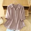 Foto Real de Camisas de Verano Listas para Mujer 2025 Nuevo Estilo de Verano Cuello Solapa Manga Corta Moda Versátil Holgadas Adelgazantes Camisas