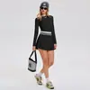 Conjunto Esportivo Caijue para Mulheres, Corte Slim, Top de Yoga de Secagem Rápida, Conjunto de Duas Peças com Saia de Badminton para Fitness de Manga Longa