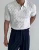 Camiseta de Manga Corta de Verano Sexy Cuello en V Polo de Punto para Hombre Elástico Ajustado Cuello Solapa Camisa de Punto de Manga Corta de Moda para Negocios
