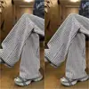 Pantalones de Jacquard Sueltos con Rayas Verticales para Primavera y Otoño para Hombre, Pantalones Casuales Rectos de Pierna Ancha, Pantalones de Chándal con Caída Estilo Americano de Moda
