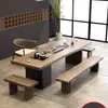 Juego de mesa de té y sillas de madera maciza para comedor, oficina, sala de estar, con hervidor eléctrico integrado y mesa de té para balcón