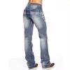 Jeans Moda de Verano para Mujer Casual Nuevo Europeo y Americano Ajustado Bordado Pantalones Cintura Baja Barrido de Piso Pantalones Rectos