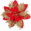 Flores de Navidad con Polvo Dorado Cabezas Florales Artificiales Falsas para Decoración de Árboles Guirnaldas Suministros para Fiestas Venta al por Mayor