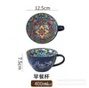 Taza de Desayuno para el Hogar Bohemio Tazón con Asa de Cerámica Tazón para Ensalada de Frutas con Asa