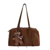 Bolsa Boston de Felpa con Bloques de Color Estilo Coreano, Gran Capacidad, Bolsa de Hombro Vintage