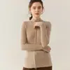 Novo Cardigã Feminino de Cashmere Puro para Outono e Inverno com Gola Alta, Caimento Justo, Canelado, Emagrecedor, Casaco Quente, Malha de Manga Longa