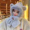 Sombrero de Orejas de Zorro y Bufanda Todo en Uno para Mujer Invierno Animal Peludo Más Bufanda Juego de Dos Piezas Casual y Versátil
