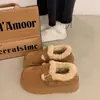 Botas de nieve de suela gruesa para mujer, nueva colección de invierno 2026, forradas de felpa y engrosadas para abrigar, con diseño peludo, estilo Birkenstock y estilo de zapato de algodón tipo pan