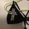 Gótico Americano Chica Caliente Moda Bikini Sexy con Tachuelas Cruzadas Estética de Encaje con Cordones Conjunto de Playa al Aire Libre para Vacaciones