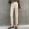 Jeans Caqui de Pierna Recta con Felpa Adentro Otoño e Invierno 2024 Pantalones de Pierna Recta para Mujer Cintura Alta Ajustados Pequeños Estrechos Pantalones Cigarrillo