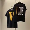 [Transfronteiriço 220g] Vlone Manga Curta Masculina Tamanho Grande V Camiseta Solta para Casal Marca Tendência Refletiva Co-Branded Meia-Manga