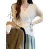 Camisa de Base Canalé Estilo Chanel para Mujer, Nuevo Top Holgado Adelgazante Talla Grande para Primavera, Otoño e Invierno