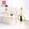 Pendientes de Plata de Ley S925 Soporte Vacío Incrustado con Cuentas Redondas Jade de Cera de Abeja Hebilla de Seguridad Pequeña Pendientes con Gancho para la Oreja Soporte Vacío de Plata para Mujer