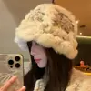Chapéu de Tricô de Pelo de Coelho Feminino Outono e Inverno Novo Para Cabeça Grande Resistente ao Desgaste Chapéu de Lã Solto Espessado Quente Chapéu de Pescador Bacia Tendência