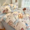 Juego de ropa de cama de cuatro piezas de terciopelo de leche engrosado clase A, sábana de cama de franela de terciopelo coral, funda de edredón, juego de tres piezas para dormitorio de estudiante, invierno