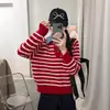 Novo suéter de malha vintage listrado falso de duas peças para outono e inverno para mulheres, peça externa de malha casual solta e versátil