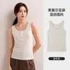 Regata feminina de verão cinza feita de Lyocell, Tencel e linho com botões, gola redonda, modelagem que emagrece, peça básica, gola henley, regata sem mangas