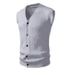 Cardigan de Tricô Masculino Gola V Outono e Inverno Comércio Exterior Moda Europeia e Americana Padrão Torcido Colete Suéter Sem Mangas