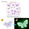 Pegatinas luminosas de mariposa morada (2025), pegatinas de pared impermeables y resistentes al aceite, pegatinas de pared extraíbles para uso transfronterizo.