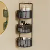 Estante de almacenamiento de gran capacidad, multicapa, para montaje en pared sin perforaciones, para encimeras de baño, diseñado para productos de cuidado de la piel y toallitas de limpieza facial, con características de ventilación y drenaje