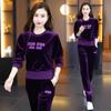 Traje Casual de Manga Larga de Terciopelo Dorado para Mujer Estilo Coreano Otoño Verano Bordado Holgado Suéter Deportivo Pantalones Conjunto de Dos Piezas