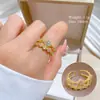 [Galvanoplastia de ouro real] Design Europeu e Americano ins Wind Geometry Diamond Ball Ring Anel Aberto de Vento Frio para Mulheres