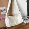Bolso de Hombro de Lona de Color Sólido de Gran Capacidad Bolso Cruzado Simple Bolso Mensajero Retro Japonés Versátil Mochila para Estudiante Universitario