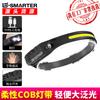 Linterna frontal de inducción de onda multifunción LED mini transfronteriza COB, luz potente para pesca y aventuras al aire libre