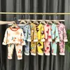 Pijama infantil com forro de fleece, espessado, estampa de desenho animado, e roupa de casa, conjunto de roupa íntima térmica para meninos e meninas