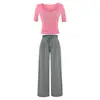 Estilo puramente seductor, escote corazón fruncido tridimensional, camiseta corta de manga corta + pantalones anchos holgados con caída natural, conjunto para mujer