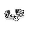 Anillo de Apertura Lucky Smile para Mujer Mismo Estilo que las Celebridades de Internet Anillo de Cara Sonriente Liso Plateado Retro Anillo ins de Dongmen Venta al por Mayor
